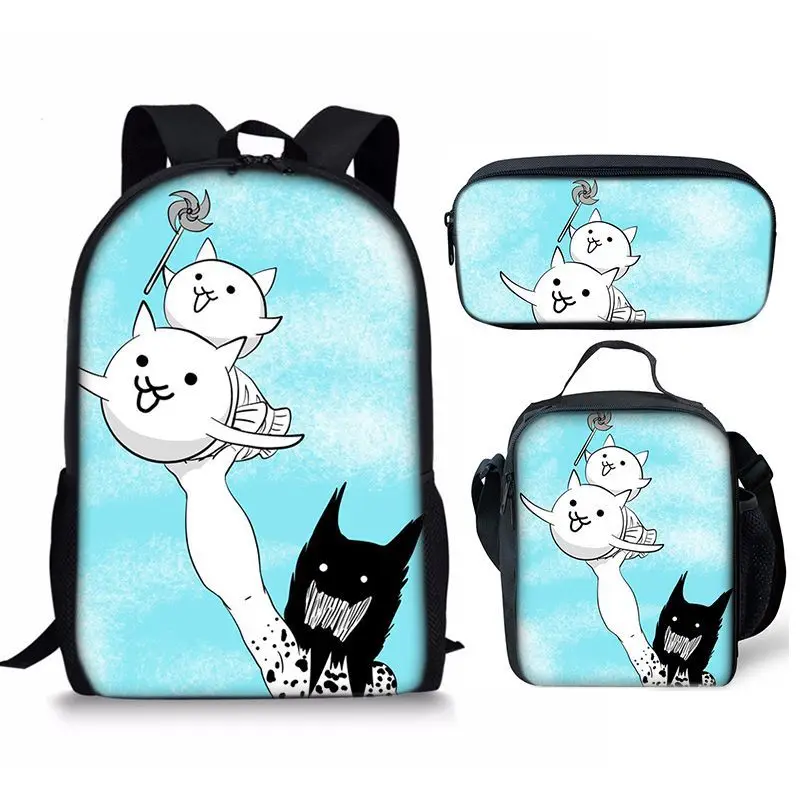 

Cartoon Novelty Cool New the battle cats 3D Print 3pcs/Set pupil School Bags Laptop Daypack Backpack Lunch bag Pencil Case