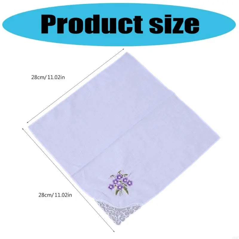 39BC Elegant Embroidered Cotton Handkerchief Decorative Flower Pattern Handkerchief for Daily Carry