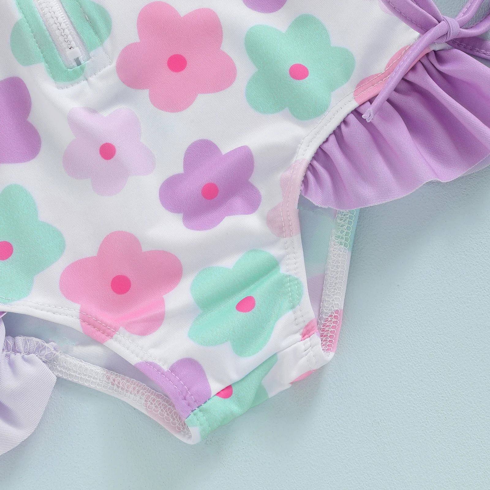 Baby Girls Floral Print Long Sleeve Swimsuit with Cap 5