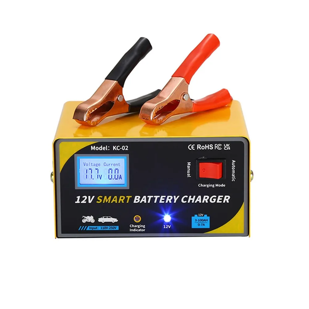 Smart 12V 7A Car Battery Charger Digital Display Power Voltage Current Smart Battery Charger Battery Maintainer For Automotive