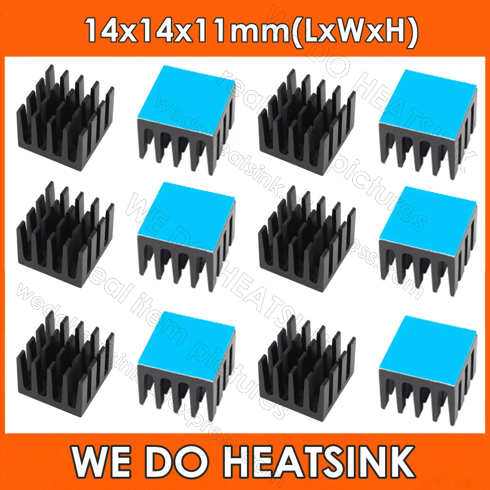 

Aluminum Black Anodized Heatsink 14x14x11mm Heat Sink Cooler With Thermal Adhesive Tapes For CPU, RAM, MOS, WLAN, Chipset