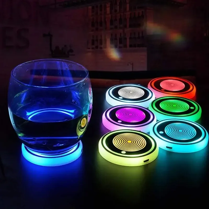 2Pcs LED Light Car Cup Holder Mat 7 Colors Changing Pad Waterproof USB Charging Interior Lamp Atmosphere Luminescent