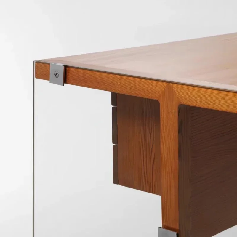 M Medieval Style Desk Glass Retro Designer Cherry Wood Color Desk Wabi **** Style Modern Simple High-end