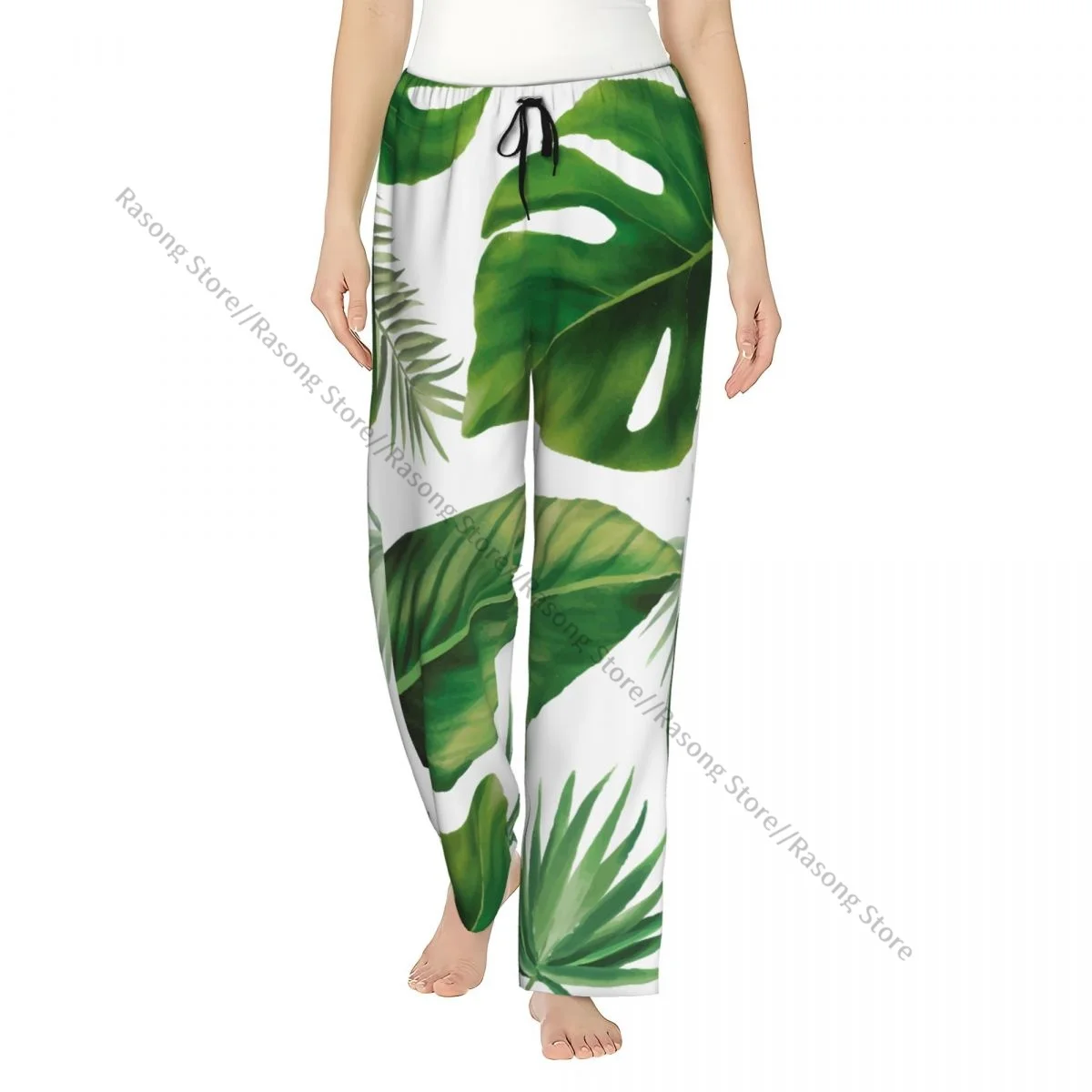 

Women Flannel Lounge Pants Soft Green Leaves Pajama Pants Winter Sleepwear