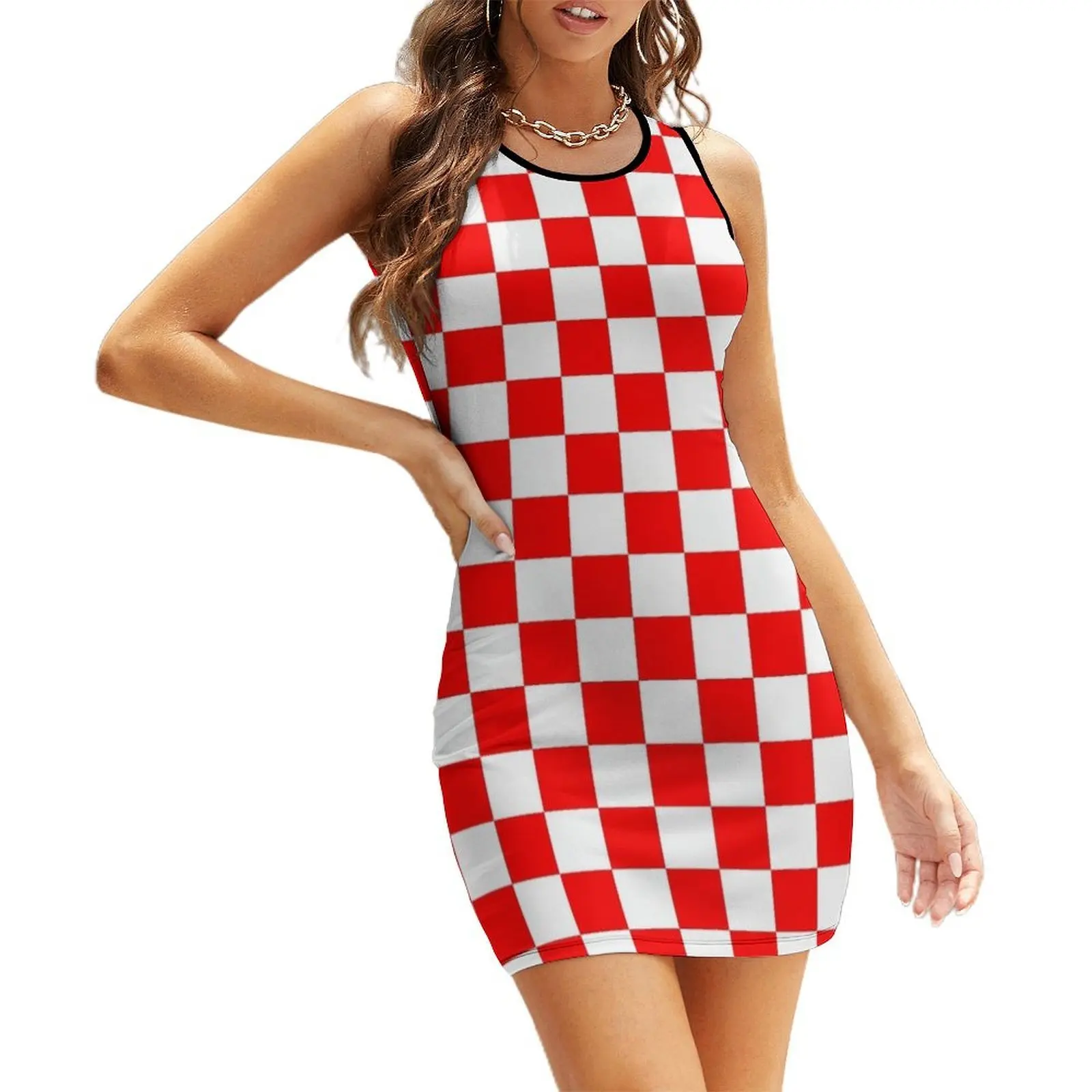 

Croatian Red White Checks Pattern Sleeveless Sundress women dresses summer outfits for women 2025 Women's evening dress
