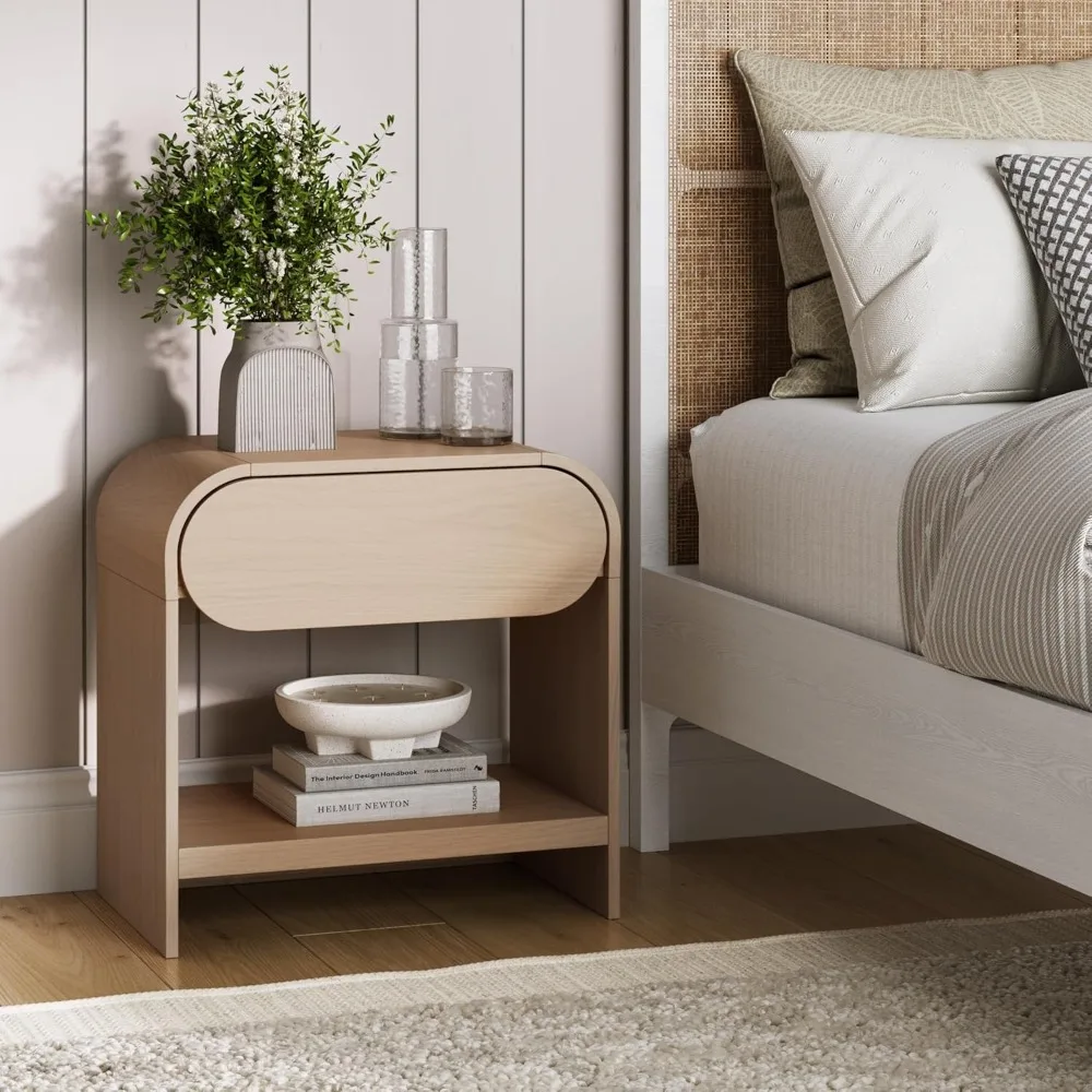 

Mid-Century Modern Nightstand with Drawer, End Table with Storage for Bedroom or Living Room with Rounded Silh