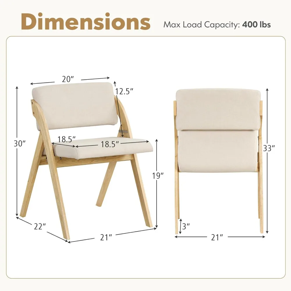 طقم كراسي طعام قابلة للطي من GOFLAME مكون من 2، كراسي مطبخ منجدة مع مقعد مبطن ومسند ظهر، كراسي جانبية حديثة مع مطاط W #3