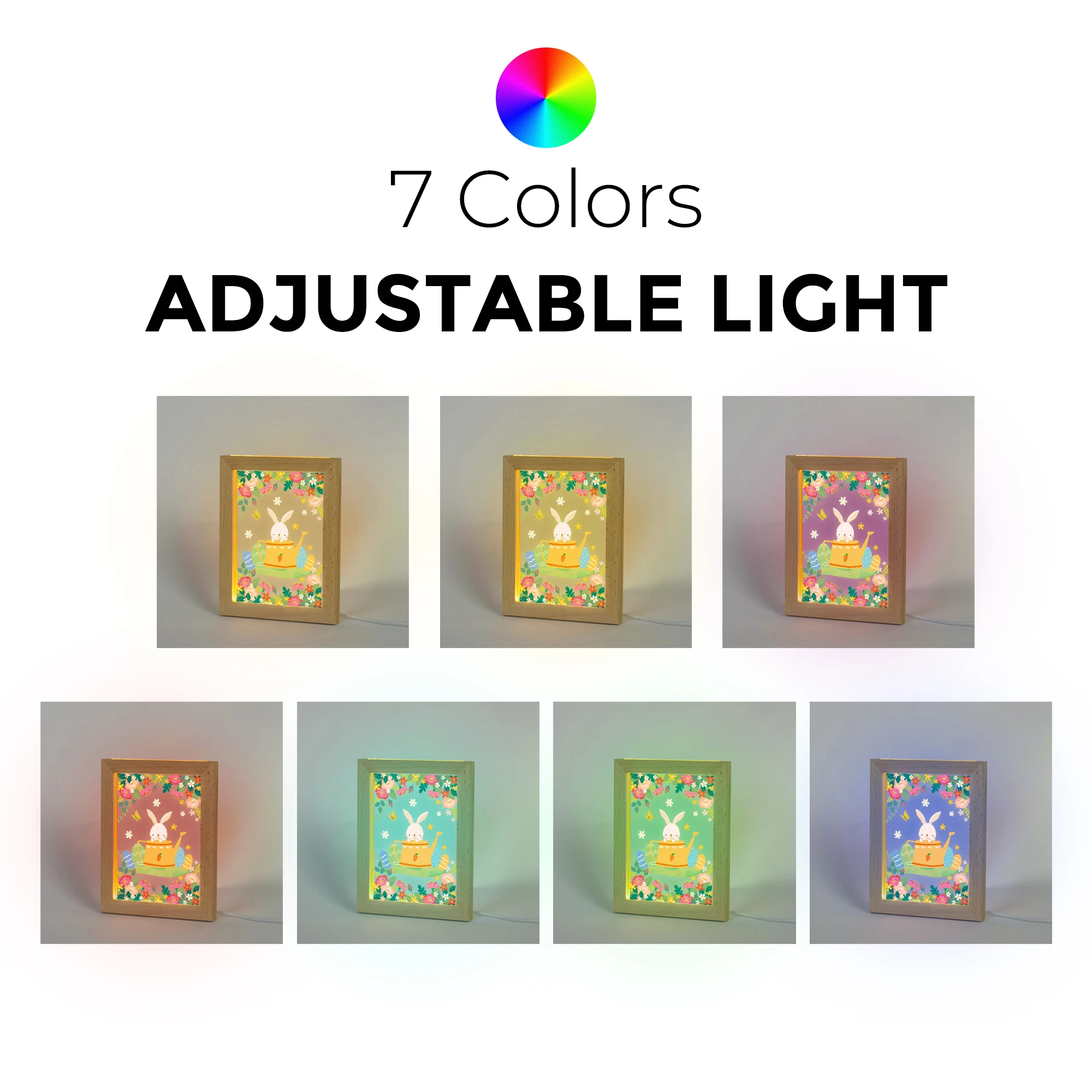 2D شقة الحيوان أرنب LED الاكريليك ضوء الليل الخشب إطار الصورة 21x17 سنتيمتر الكرتون الأطفال غرفة نوم الهدايا ديكور المنزل هدية #5