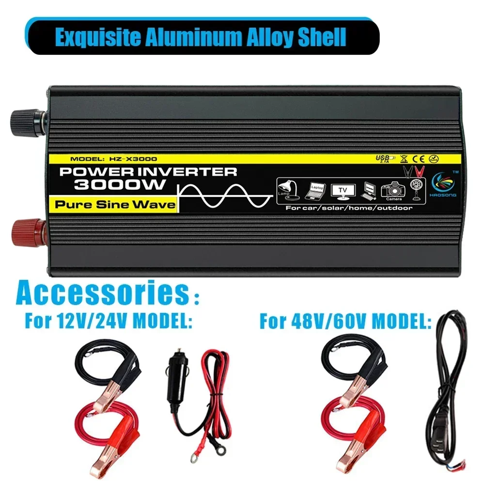 Car Power Inverter Modified Sine Wave 3000W Car Inverters LED Display DC 12V/24V/48V/60V To AC 220V Solar Transformer Convert