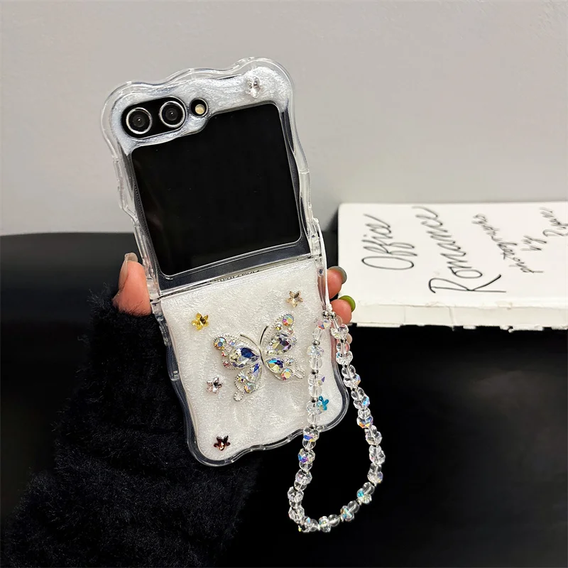 Luxury Gem Flash Diamond Butterfly Phone case for Samsung Samsung Galaxy Z Flip5 ZFlip6 Flip4 Zflip 6 5 Flip4 with hinged cover
