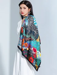 Luxury Brand Square Silk Scarf Women Satin Print Hijab Scarves Muslim Pareo Bandana Female Shawl Wrap Headband Foulard 90*90cm