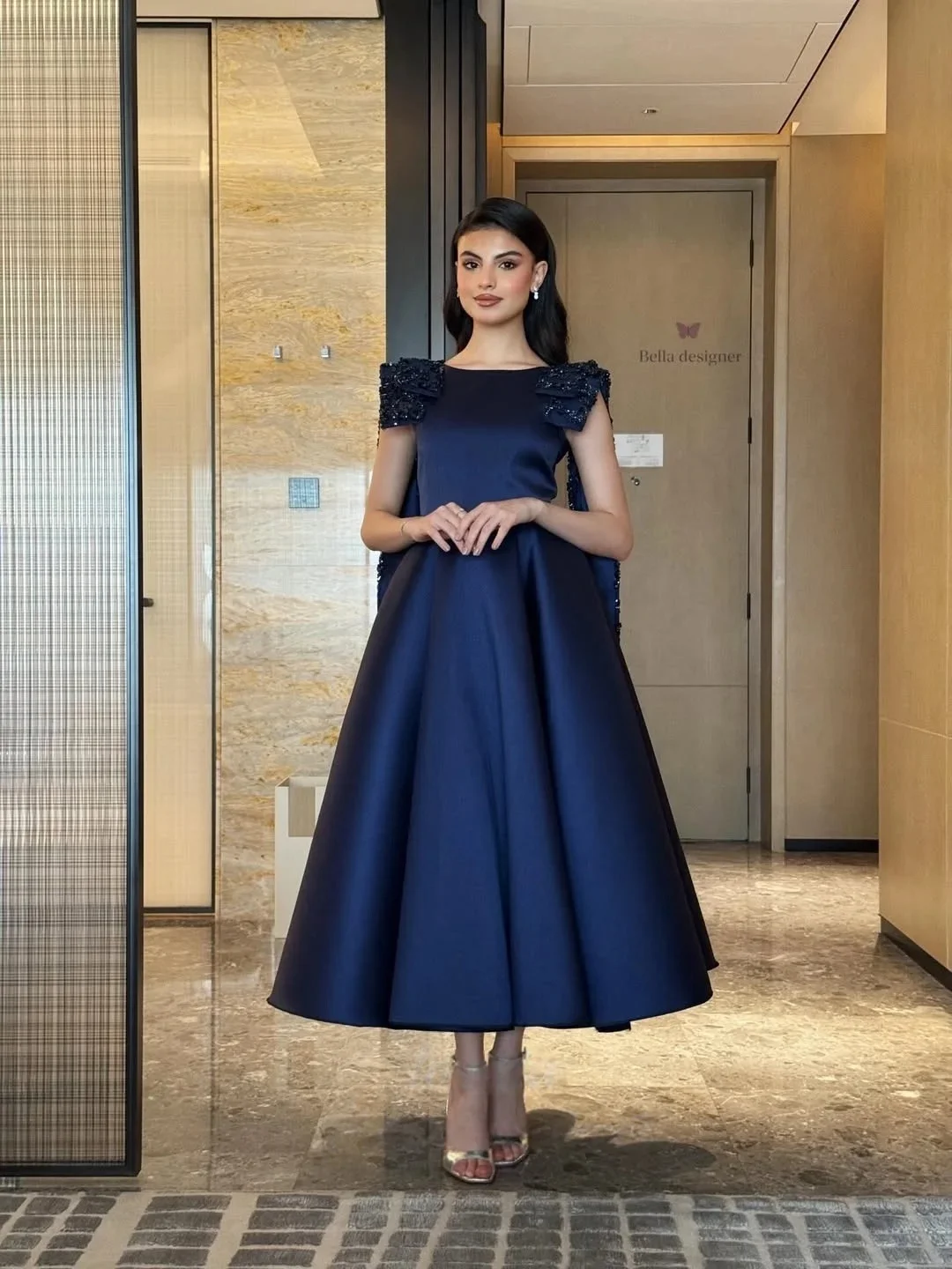 

Navy Blue Sequins Long Bespoke Occasion Gown Evening Dresses Prom Pastrol Unisex Jersey Retro Dubai Saudi Arabic Customized