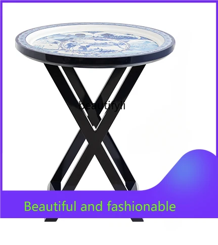 

Light luxury French retro solid wood painted desktop side table medieval living room sofa coffee table decorative round table