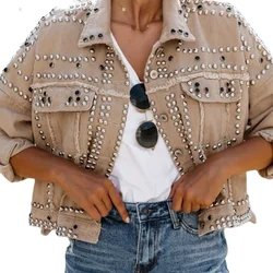 Rivet Jean Jackets for Women, Washed Locomotive, Turn-down Collar, Single Breasted, Vintage, Full Sleeve Streetwear