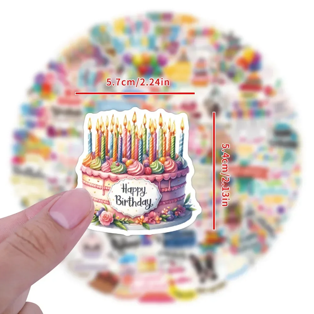 

55/110PCS Happy Birthday Sticker Cartoon Graffiti Decoration Luggage Notebook Guitar Scrapbook Waterproof Decal Kids Toys Gifts