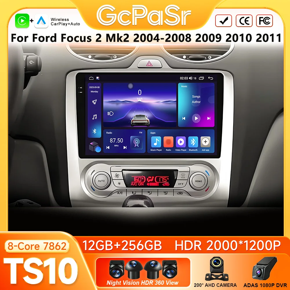 Car Radio Carplay For Ford Focus 2 Mk2 2004-2008 2009 2010 2011 No 2din GPS Android 16 Android Auto Display Autoradio 4G No 2din