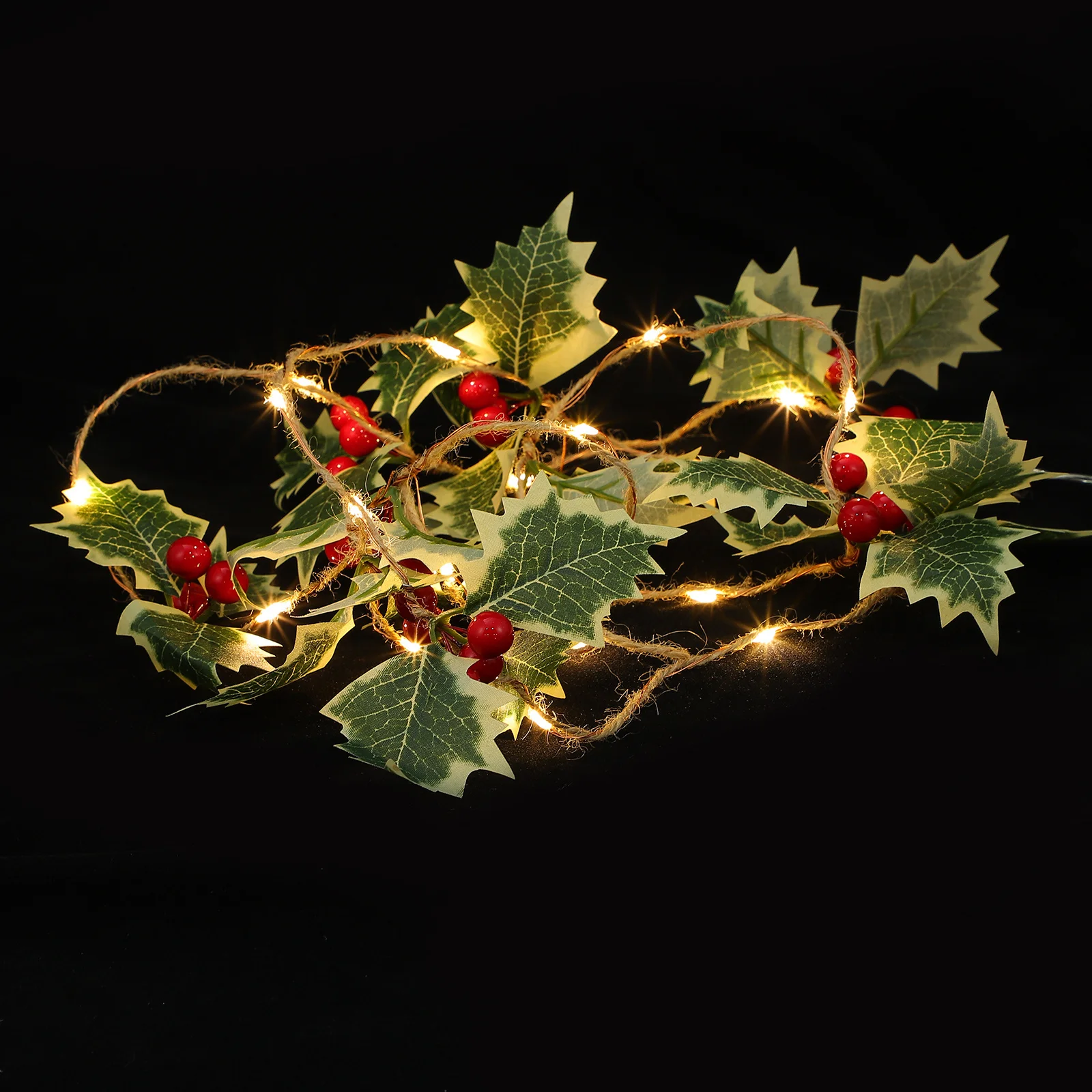 عيد الميلاد مصباح ليد سلسلة عيد الميلاد ورقة الأحمر التوت مصباح زينة عيد الميلاد سلسلة ضوء الإبداعية وقت طويل استخدام ورقة مصباح التوت الأحمر #4