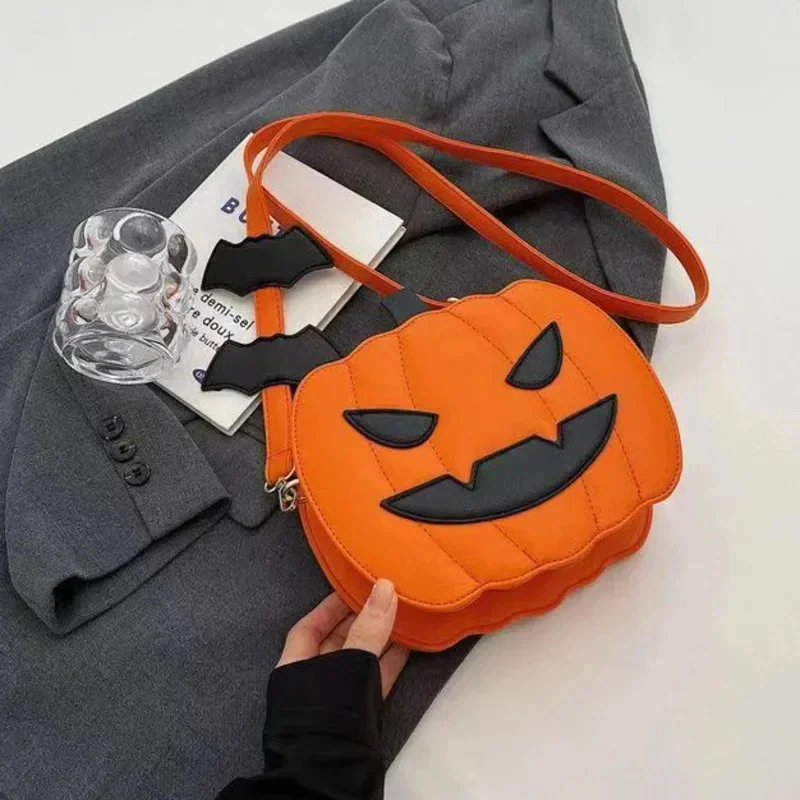 

Funny Halloween Pumpkin PU Cartoon Bags Women Crossbody Bag Cute Creative Shoulder Bag Contrast Zipper Bag Unisex Messenger Bags