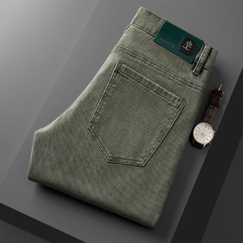 

Новые осенние зеленые джинсы, мужские модные брендовые простые облегающие прямые эластичные универсальные повседневные длинные брюки 2023 года