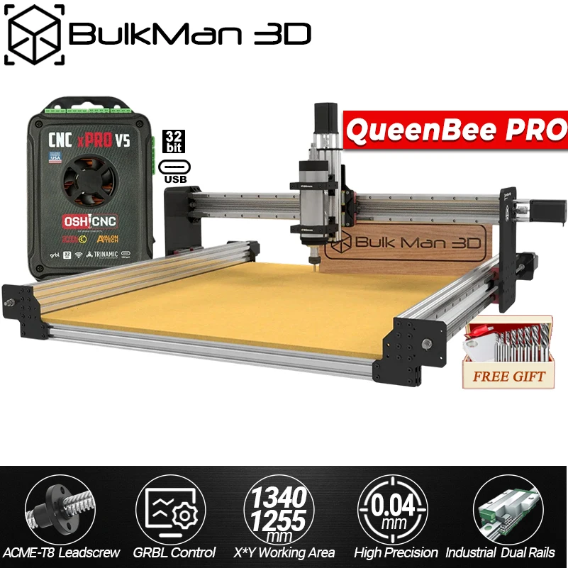 

BulkMan3D QueenBee PRO Фрезерный станок с ЧПУ 4-осевой xPROV5 GRBL Гравер с ЧПУ для дерева, металла, акрила, пластика, резки печатных плат