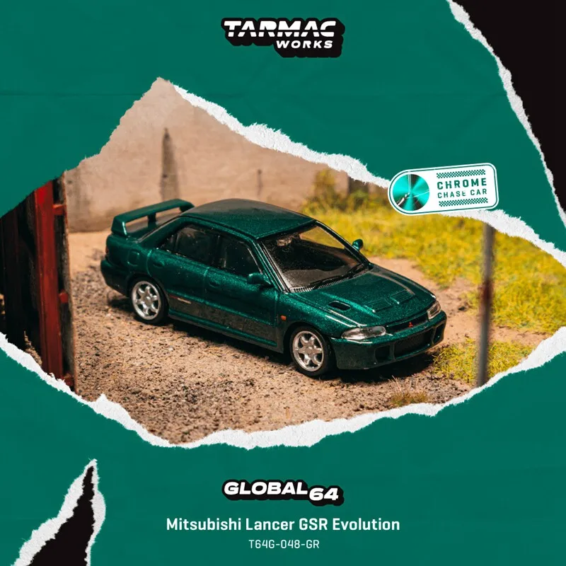 [In Stock] Tarmac Works 1/64 Mitsubishi Lancer GSR Evolution Green Chrome Chase Car, Alloy Static Collectible Hobby Model