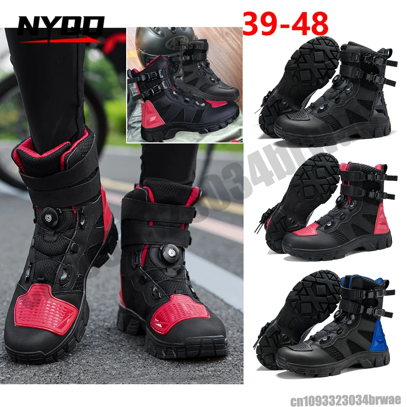 

Motorcycle Protective Boots Men's Mid-Calf Wear-resistant Motocross Races Boots Outdoor Breathable Non Slip Motos Sports Shoes