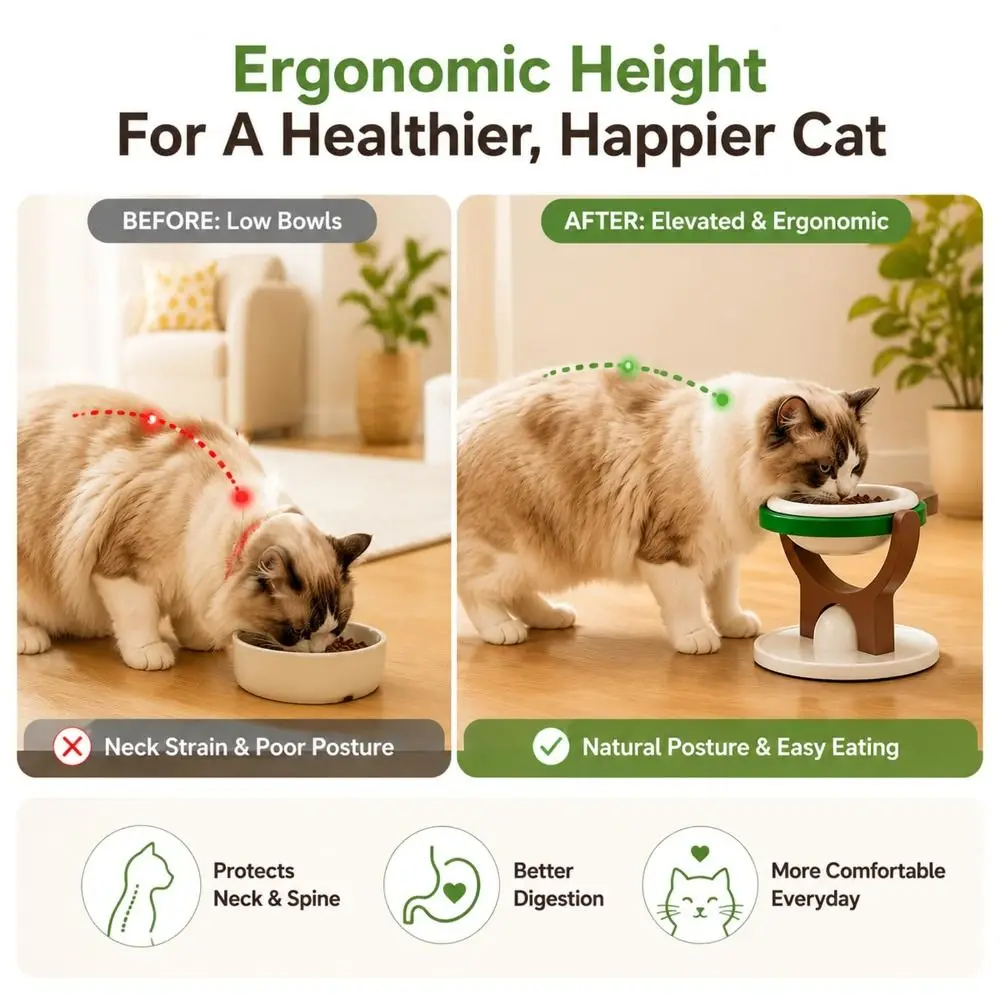 Space-saving Pet Feeder Bowl Food Grade PP Anti-Black Chin Cat Food Bowl Elevated Stand Anti-Tip Small Dog Feeder