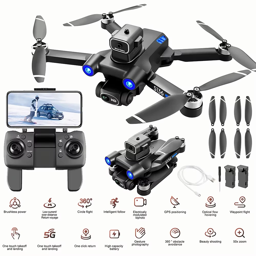 

S136 GPS Brushless Motor Drone with 360° Laser Obstacle Avoidance 4K HD Dual Camera Optical Flow Positioning Foldable Quadcopter
