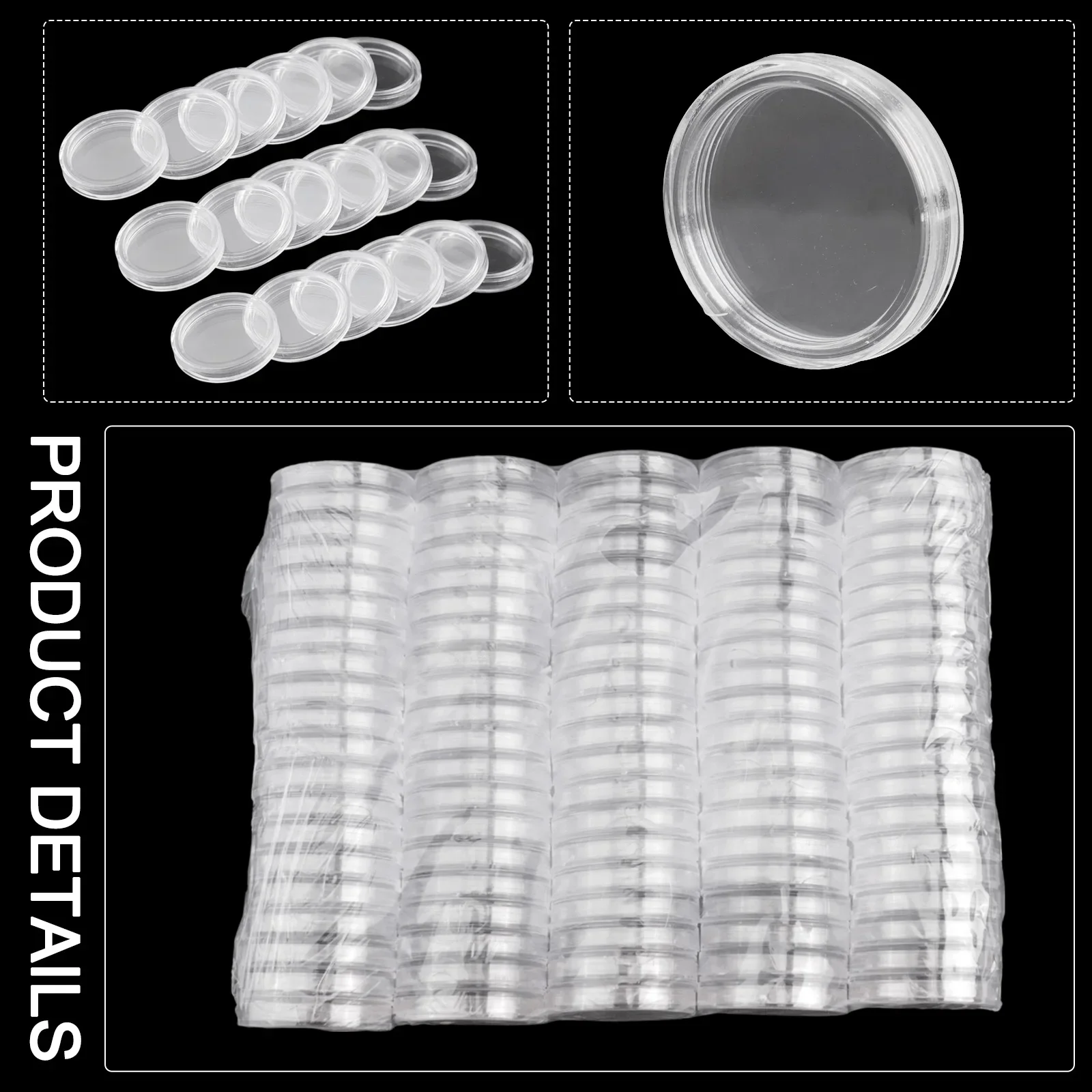 Plastic Coin Holders Capsules, 23mm Diameter, 100Pcs Clear Storage Case Box, Safely Protect Your Coin Collection