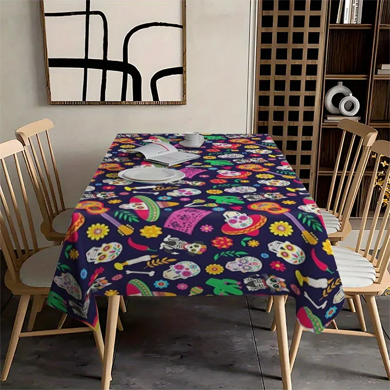 1pc Zombie Festival Sugar Skull Tablecloth - Decor for Mexican Carnival Halloween Theme Party.PMJ