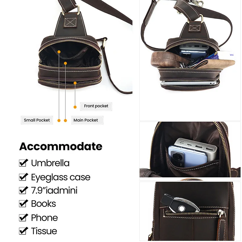 Vintage Leather Men's Crossbody Chest Bag - alternate angle