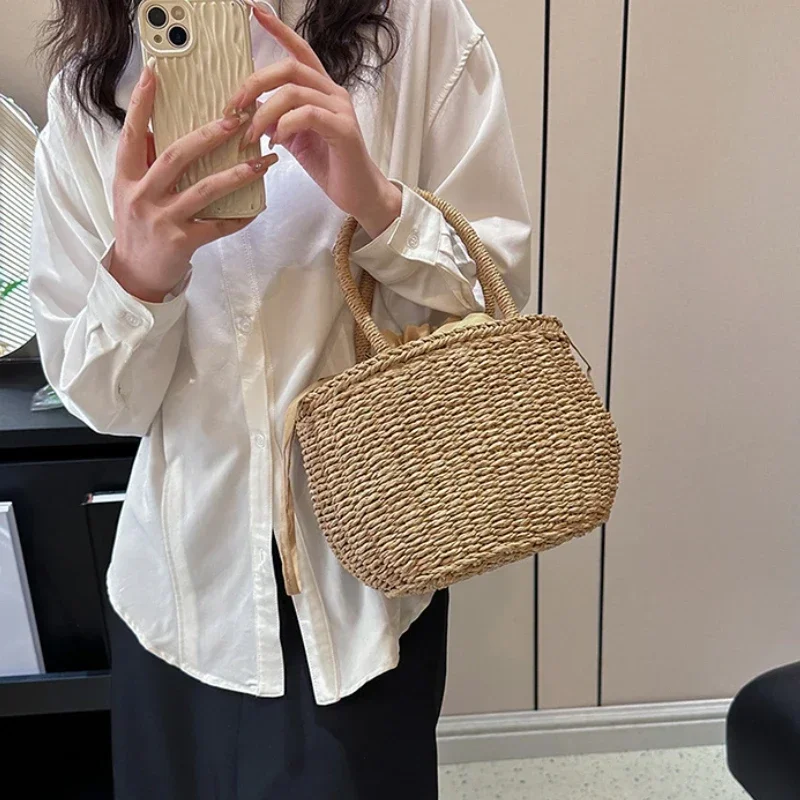 Straw Tote Bags for Women 2024 Summer Rattan Bag Handmade Woven Purse Ladies Beach Bohemian String Handbag bolsos para mujer sac