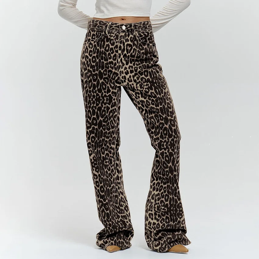 

Fashionable Cotton Leopard Print Casual Wide-leg Pants 2025 Autumn New Print Comfortable Street Trousers for Women