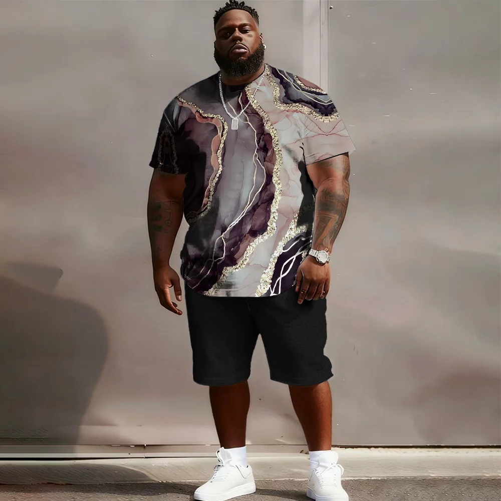 

S-9xl plus size Men's Short Sleeve Set: Textured Edge Vibe - 2-Piece Big & Tall Fit, Soft Fabric, Sleek Herringbone Texture