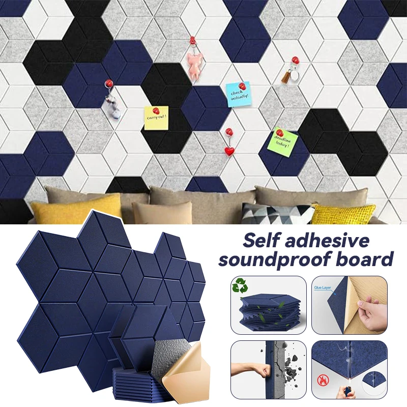 

12 Pcs Self-adhesive Hexagonal Acoustic Panels Acoustic Foam Panels Y-shaped Liner Design Absorbs Noise Background Wall Decor