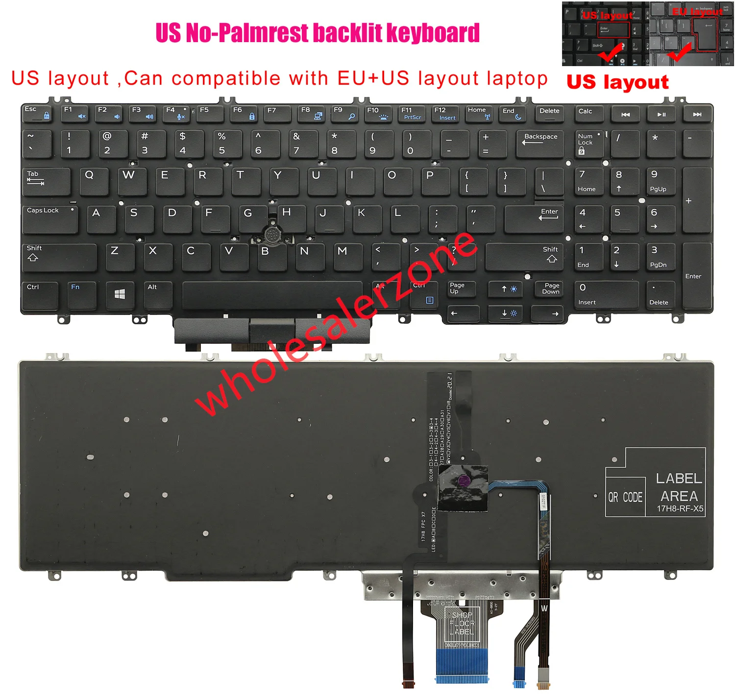 

US Backlit Keyboard for Dell Precision 7530 7540 P74F,Precision 7730 7740 P34E series laptop PK1326J1B00 0266YW