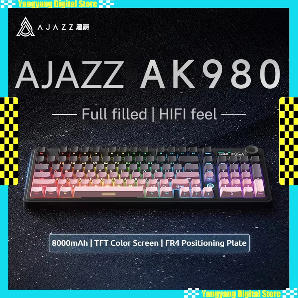 

AJAZZ AK980 Bluetooth Механическая клавиатура Беспроводная трехрежимная АБС-материал RGB с возможностью горячей замены Пользовательские игровые клавиатуры Аксессуары для ПК Подарки