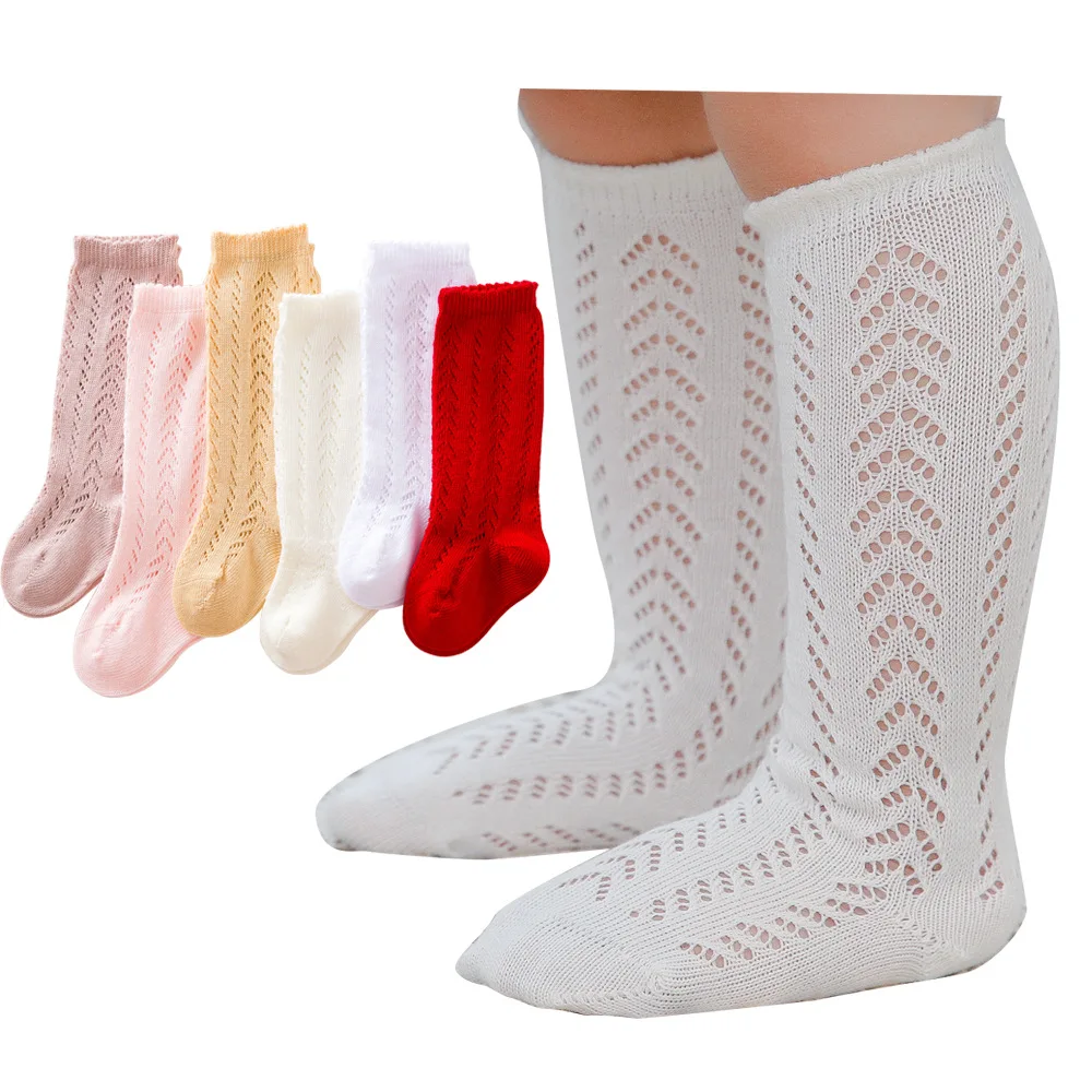 Summer Baby 0-4 Years Knee Socks Cotton Full Openwork Knee-high Socks Toddler Girl Crochet Anti-mosquito Breathable Socks