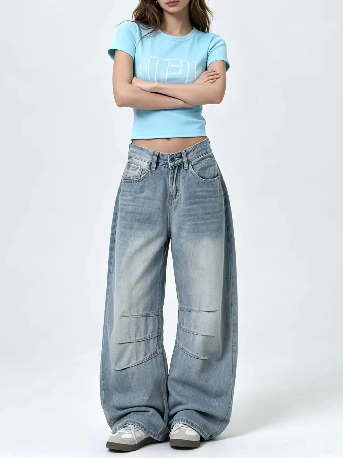Women's Blue Gothic Denim Pants Cargo Baggy Y2K Japanese Harajuku High Street Fashion Loose Wide Leg Retro Jeans Clothing 2026