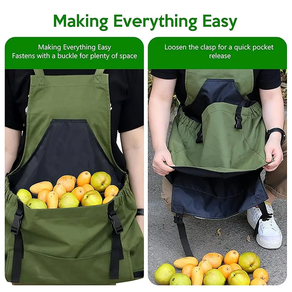 Garden Harvesting Apron with Pockets for Men Women, Heavy-Duty Fruit Picking Apron for Yard, Orchard & Farm