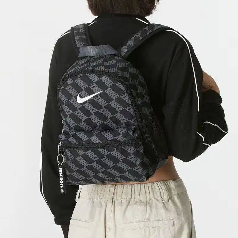 Nike Backpack for Men and Women, Same Style for Couples, Printed Versatile Plaid Fabric, Black Hv6481-010