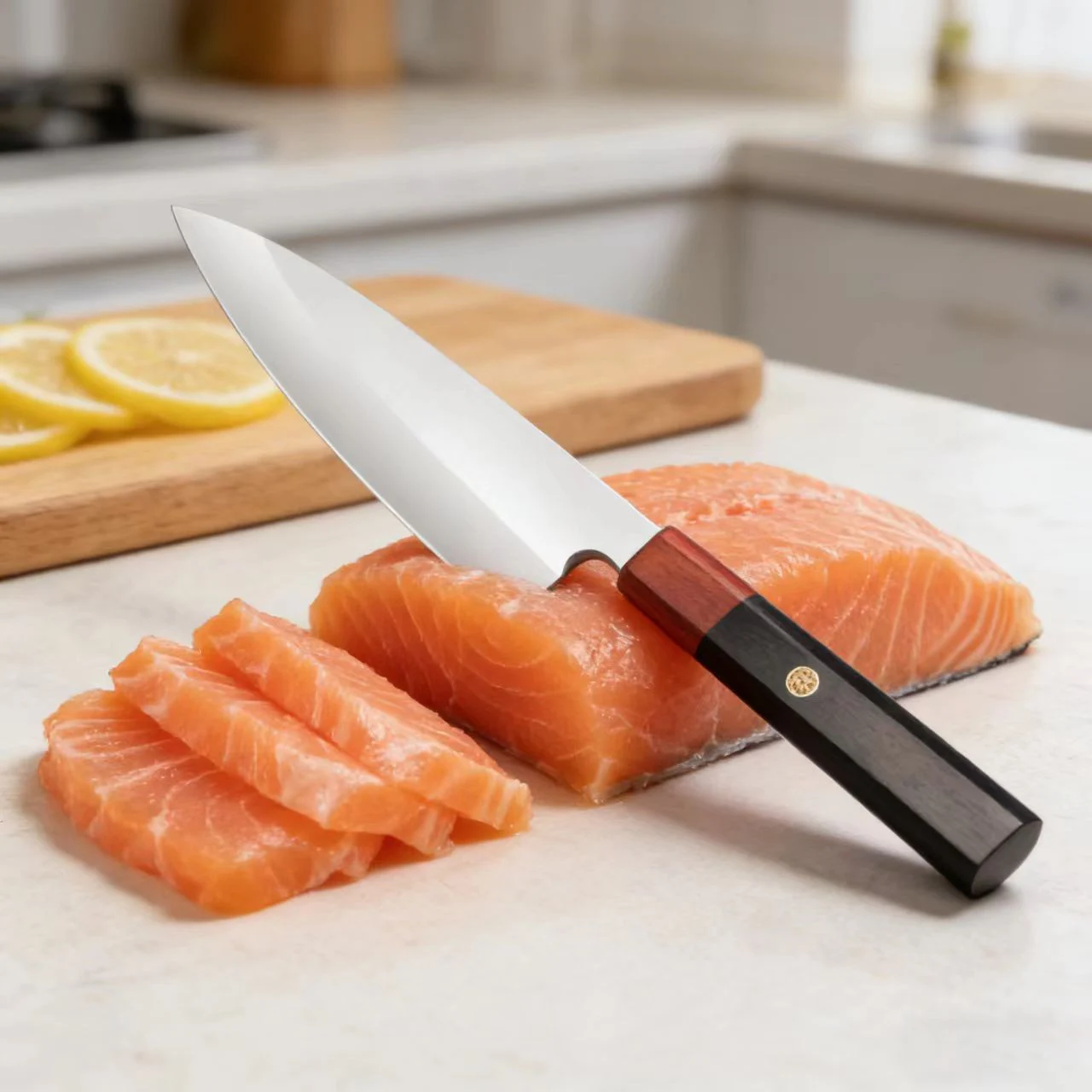 7 Inch Deba Knife Single-edged Blade Cleaver Sashimi Slicing Sushi Ham 7Cr17Mov Steel Handmade Forged Kitchen Knives Wood Handle