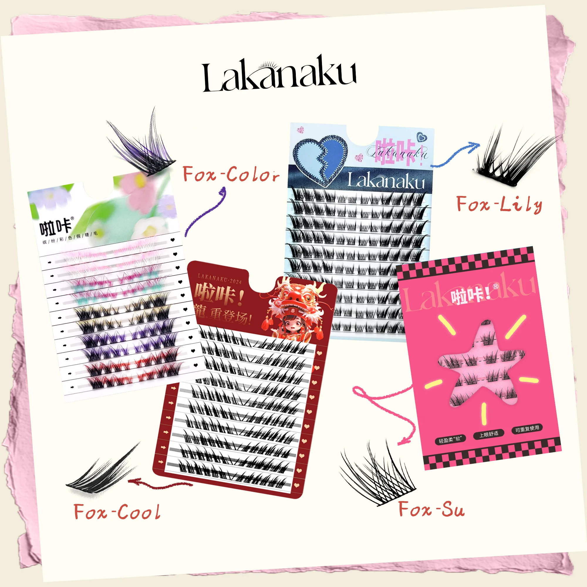 

LAKANAKU Fox Eye Cluster Lashes Fluffy Lashes DIY Individual Eyelash Extensions Cosplay Eyelashes Cat Eye Puppy Eye