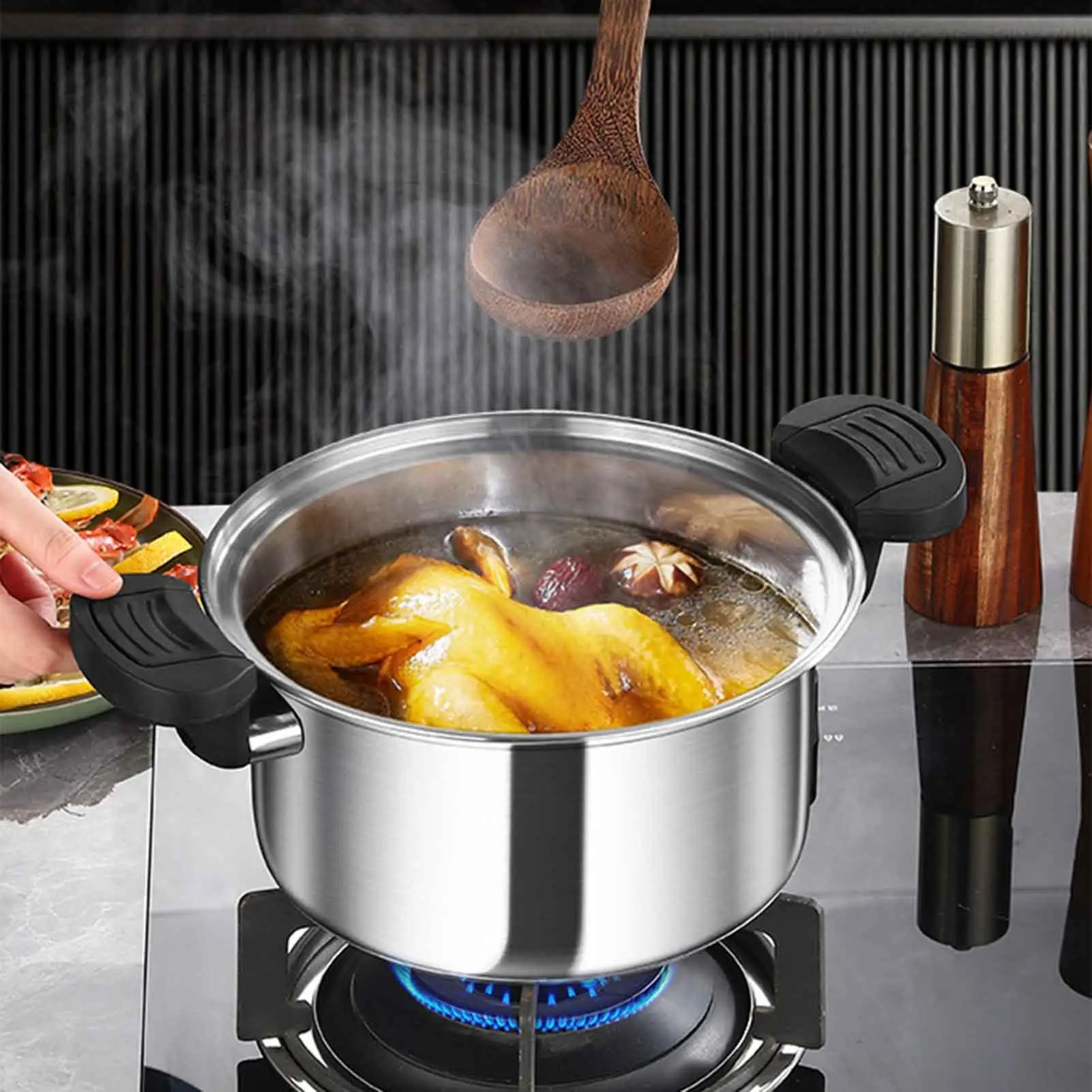Portable Pressure Cooker Fast Cooking Stew Pot Pressure Cooker Stainless Steel Fast Cooking Multifunctional Kitchen Accessories