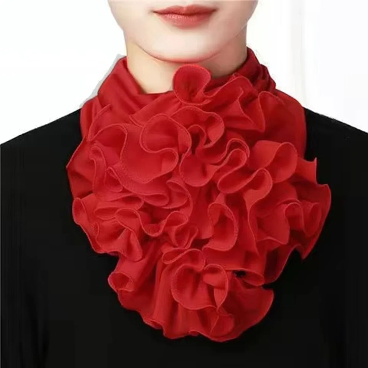 Fashion Polyester Neckerchief Ring Solid Color Ruffles Fake Collar For Women Detachable Neck Gaiter Elegant Scarf Free Size