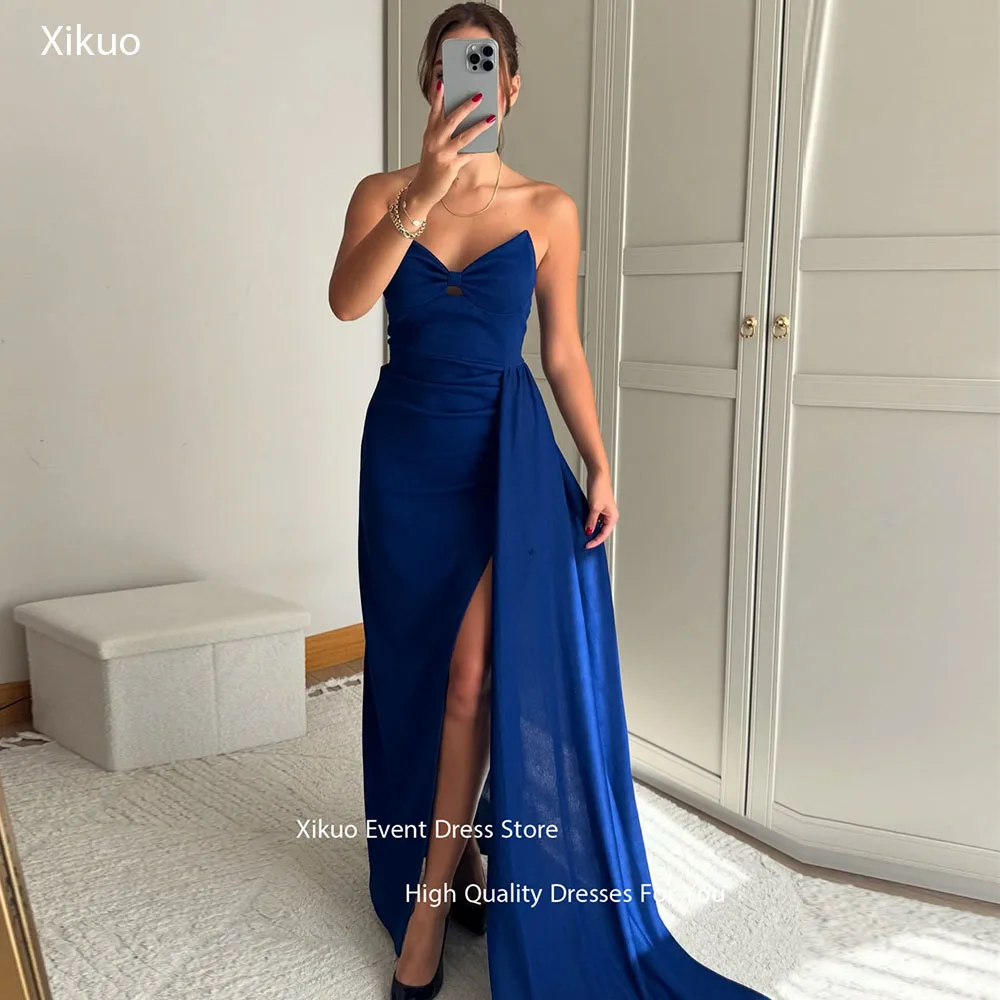 

Xikuo Royal Blue High Slit Evening Gowns Cut Out Sweetheart Mermaid Pleated Party Dresses Formal Vestidos De Fiesta Customized
