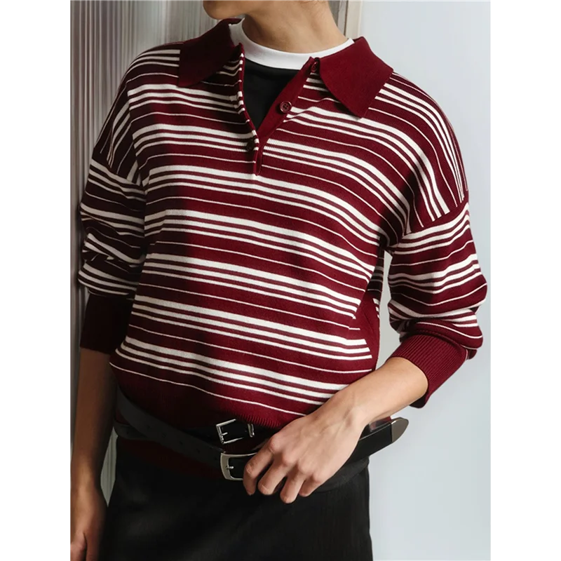 

【SEE】Women's Striped Shirt Long Sleeve Color Block Tops Notched Neck Summer Tee
