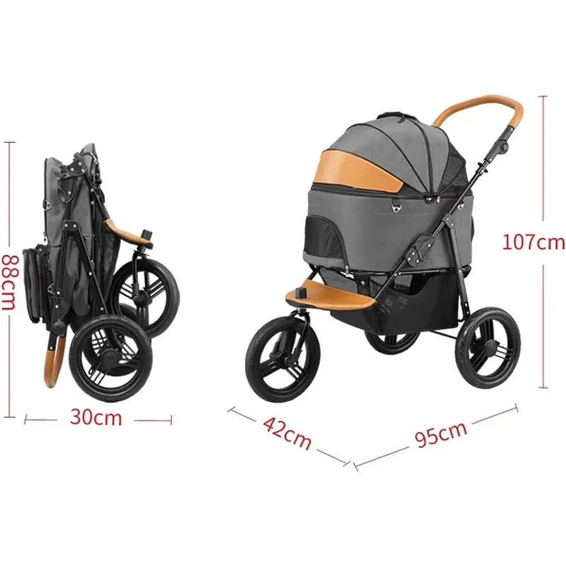 Low MOQ  3-Wheel Pet Stroller for Cats Dogs Adjustable Foldable Detachable Jogging Portable for Medium Sized Animals