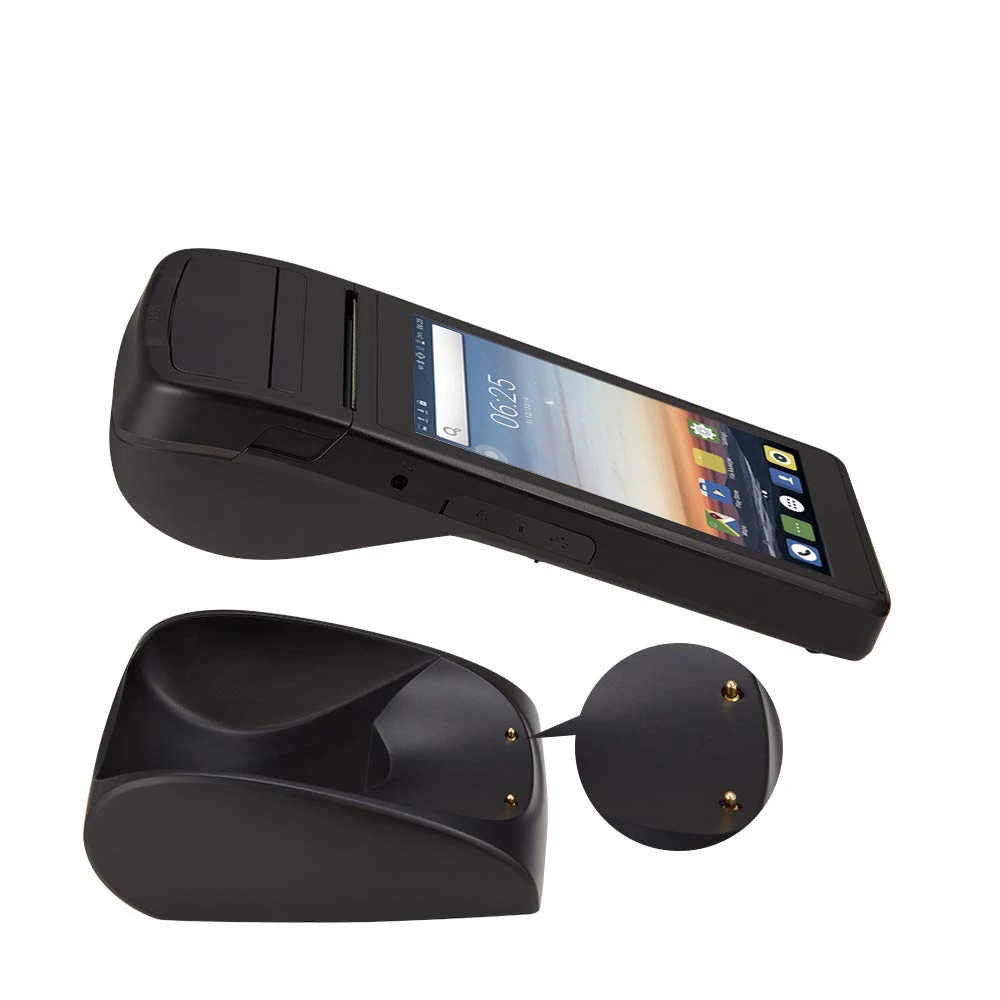 hit productPortable 5.5 Inch Handheld POS Machine QR Code Scanner Integrated Thermal Printer & Custom Charging Cradle
