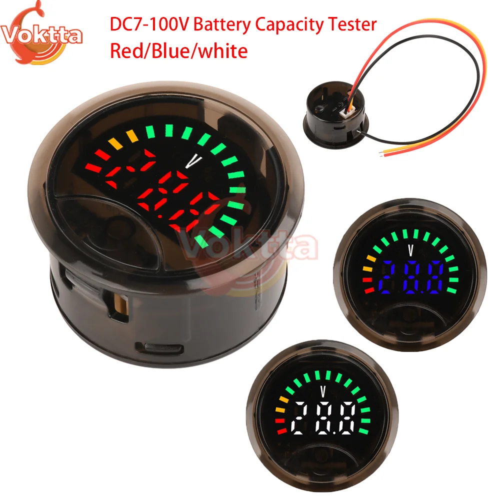 DC7-100V Mini Digital Voltmeter Battery Capacity Tester 2-Wire Circular Voltage Current Meter Volt Detector Test Power Indicator